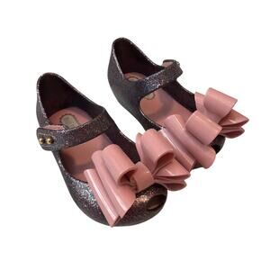 Mini Melissa Mary Jane’s Purple Glitter Pink Bow Size 5